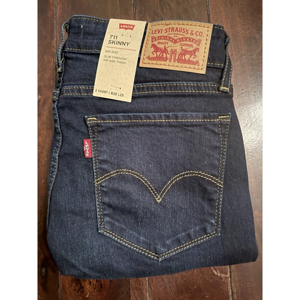 Levis 711 Skinny Jeans Womens 24 Dark Wash Blue Stretch Denim Mid Rise Slim24x28